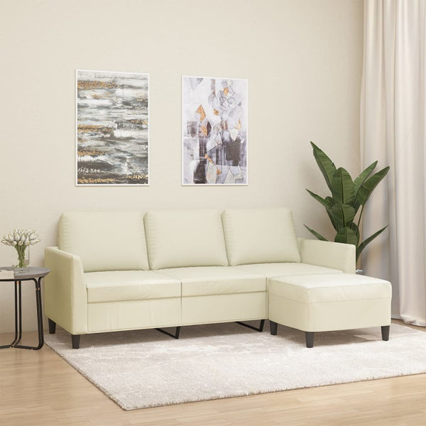 vidaXL Canapé 3 places avec pouf crème 180 cm similicuir