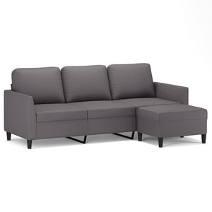 3-Sitzer Sofa mit Hocker Grau Kunstleder 180 cm