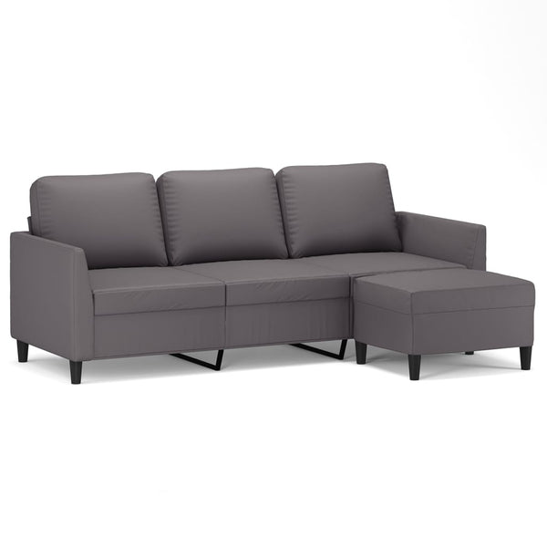 3-Sitzer Sofa mit Hocker Grau Kunstleder 180 cm
