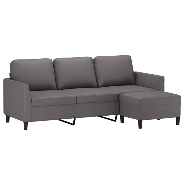 3-Sitzer Sofa mit Hocker Grau Kunstleder 180 cm