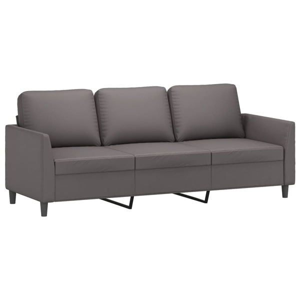 3-Sitzer Sofa mit Hocker Grau Kunstleder 180 cm