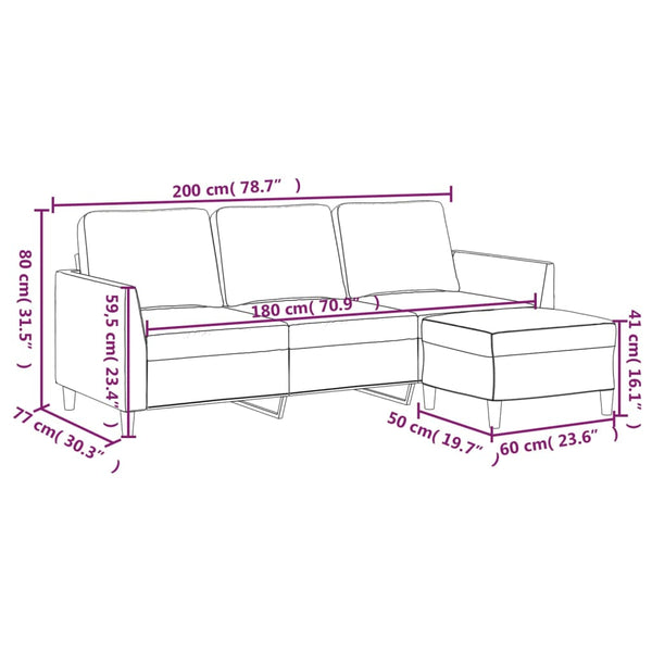 3-Sitzer Sofa mit Hocker Cappuccino-Braun Kunstleder