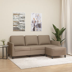 3-Sitzer Sofa mit Hocker Cappuccino-Braun Kunstleder