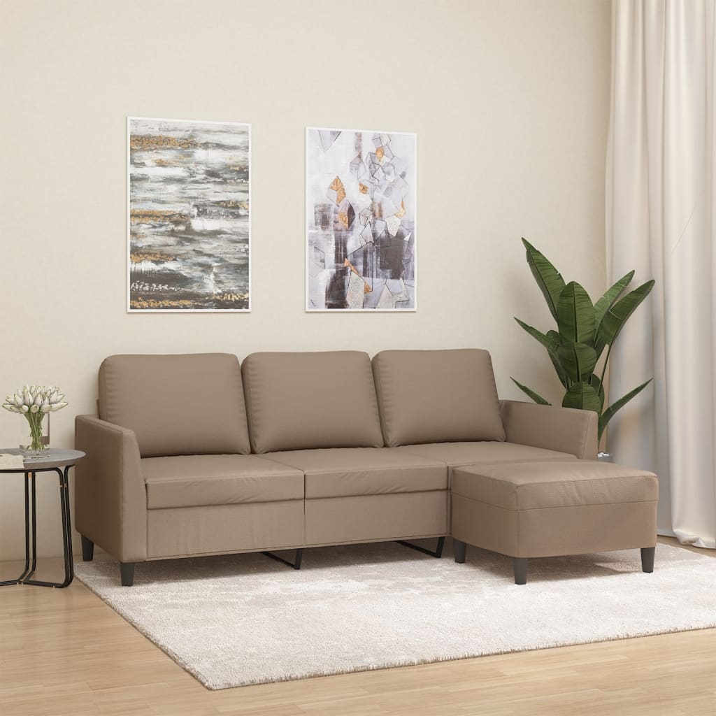 3-Sitzer Sofa mit Hocker Cappuccino-Braun Kunstleder