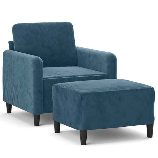 Blauer Samt Sessel mit Hocker 60cm