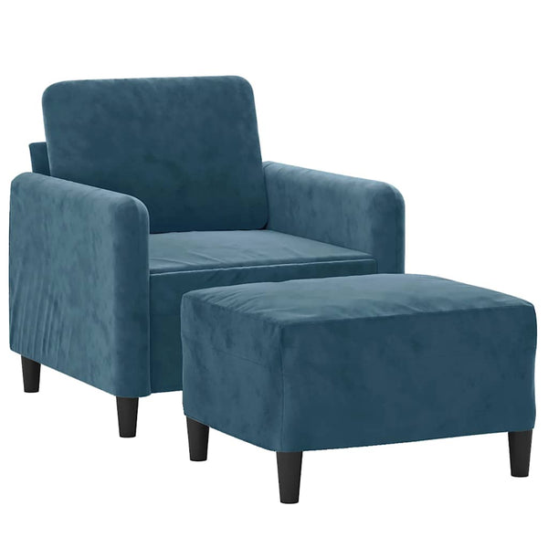 Blauer Samt Sessel mit Hocker 60cm