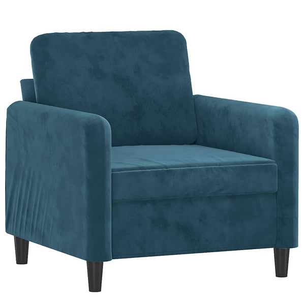Blauer Samt Sessel mit Hocker 60cm