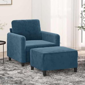 Blauer Samt Sessel mit Hocker 60cm