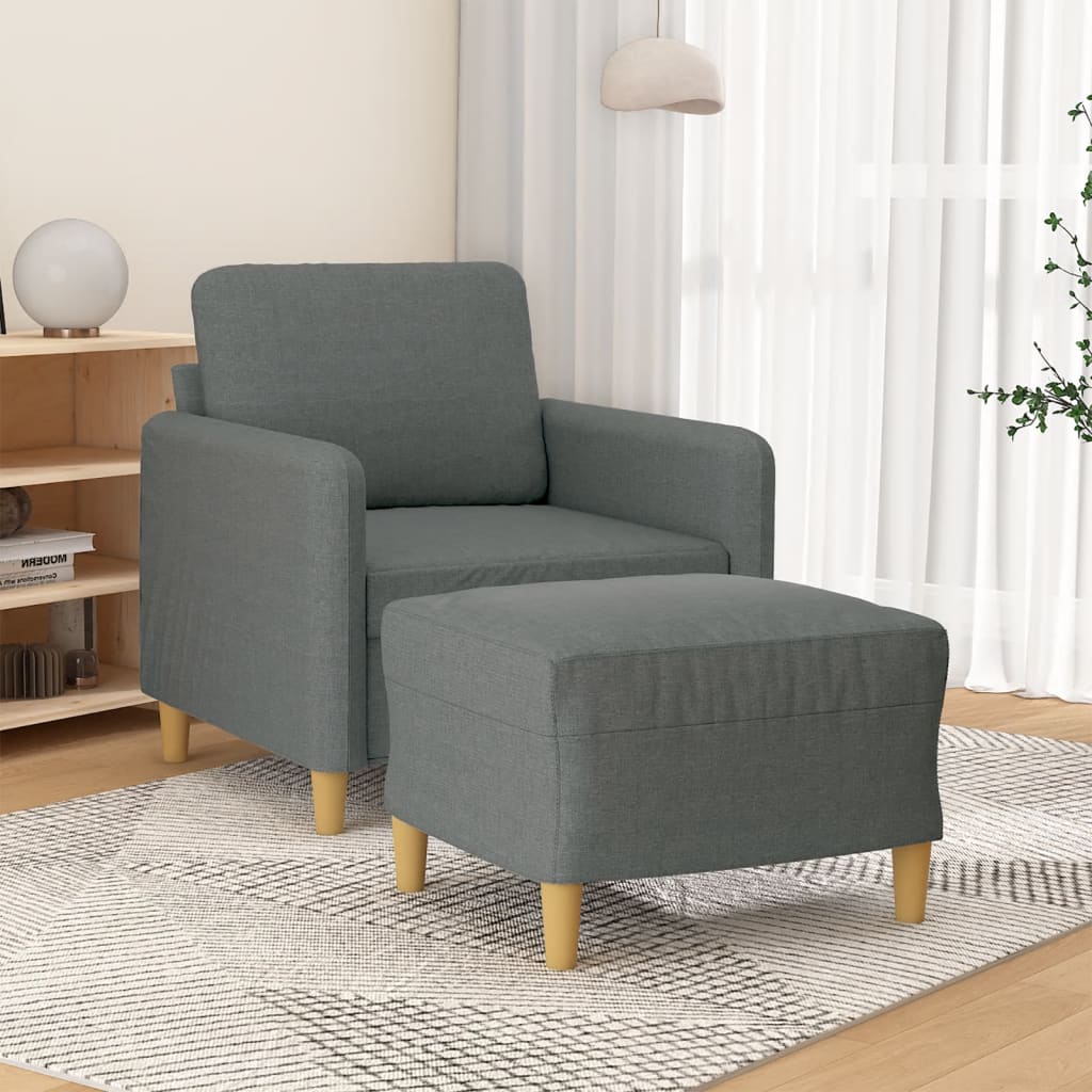 Sessel mit Hocker Dunkelgrau Stoff