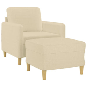 Sessel mit Hocker Creme Stoff 60 cm