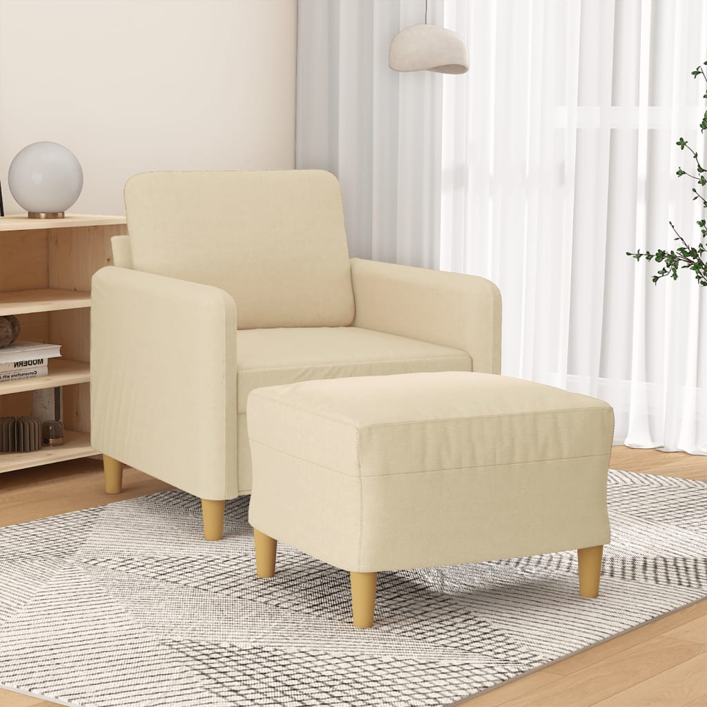 Sessel mit Hocker Creme Stoff 60 cm