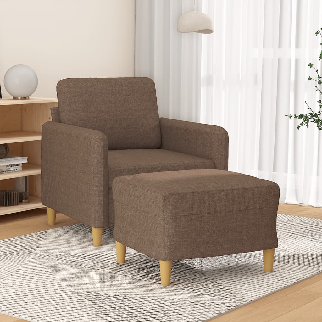 Sessel mit Hocker Braun Stoff 60 cm