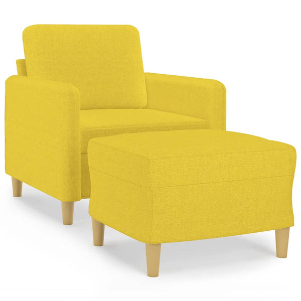 Hellgelber Sessel mit Hocker