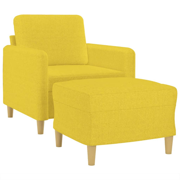 Hellgelber Sessel mit Hocker