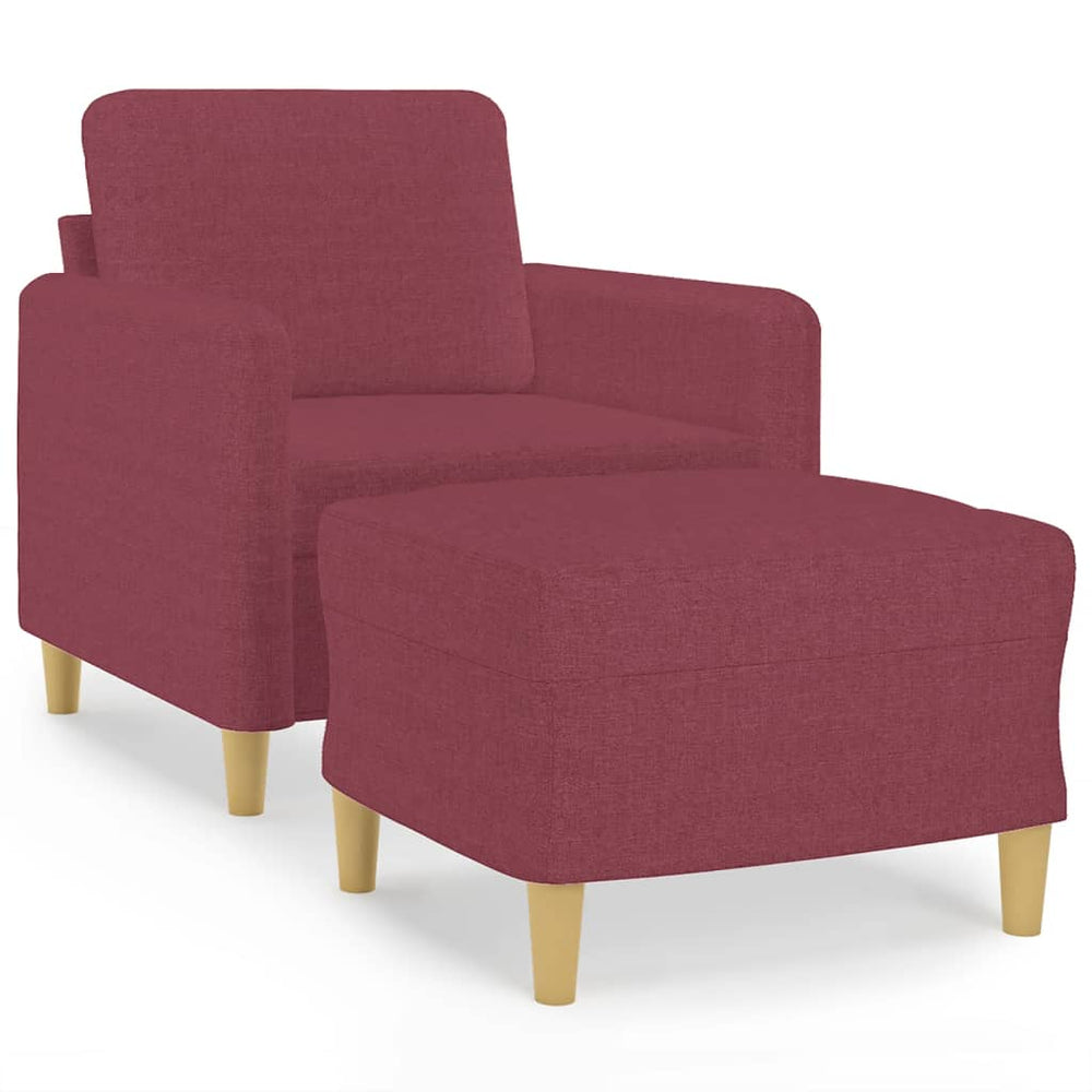 Weinroter Sessel mit Hocker, Stoff, 60 cm