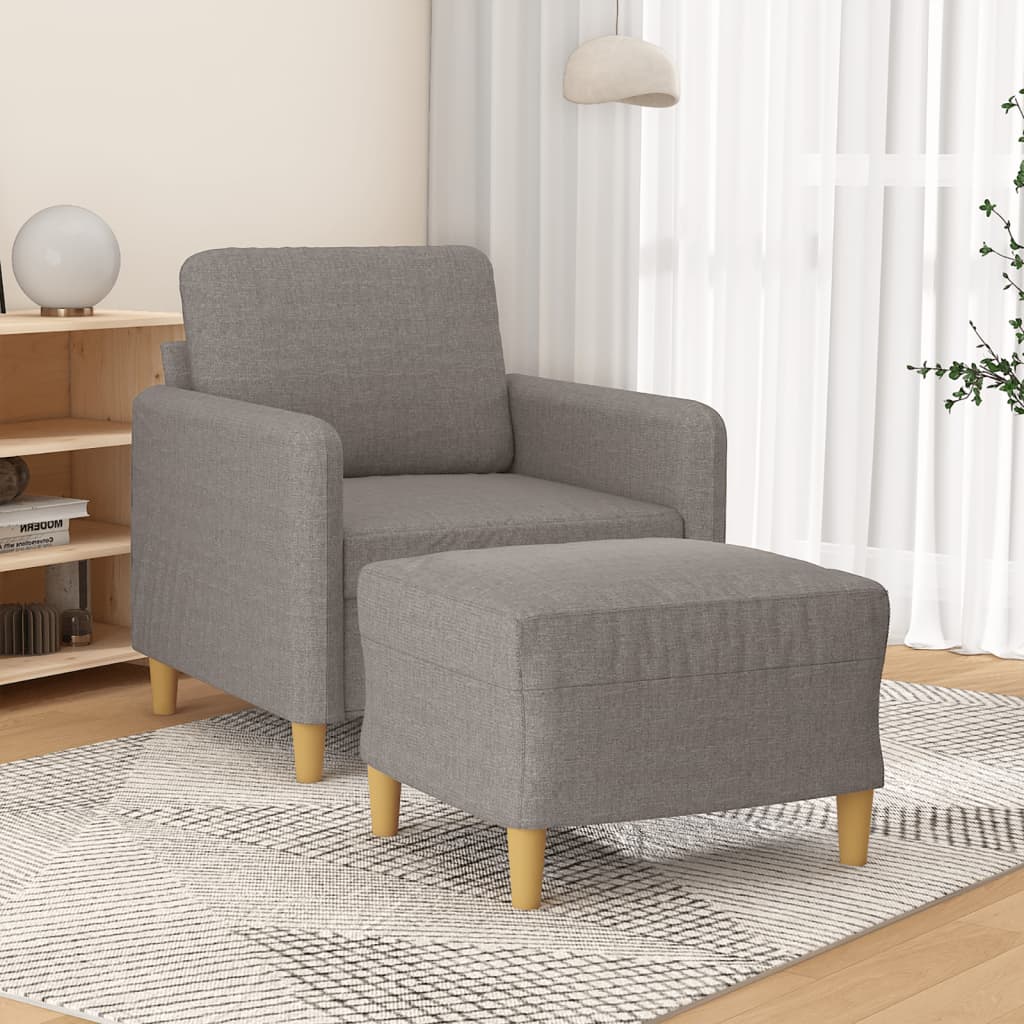 Sessel mit Hocker Taupe Stoff 60 cm