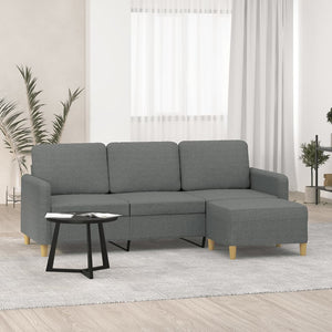 3-Sitzer Sofa mit Hocker Dunkelgrau