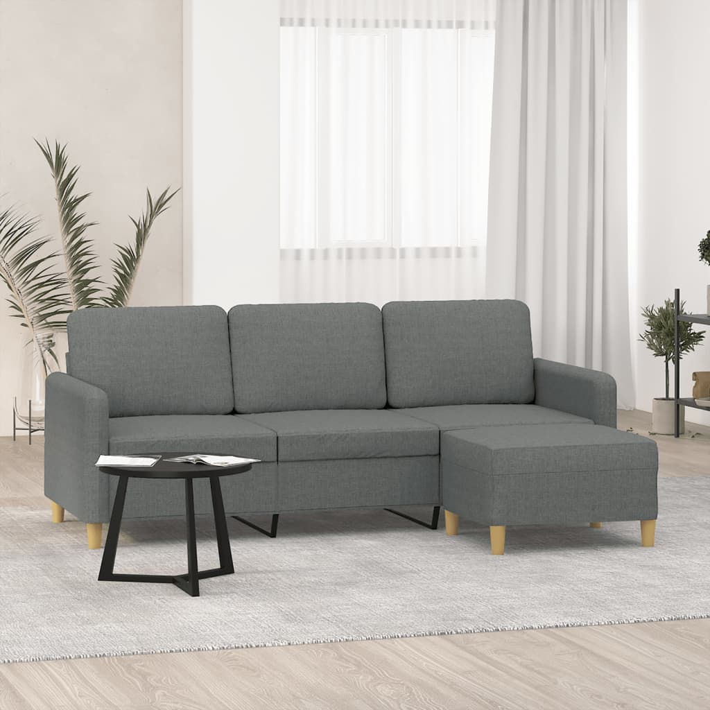 3-Sitzer Sofa mit Hocker Dunkelgrau