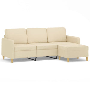 3-Sitzer Sofa mit Hocker Creme Stoff