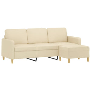 3-Sitzer Sofa mit Hocker Creme Stoff