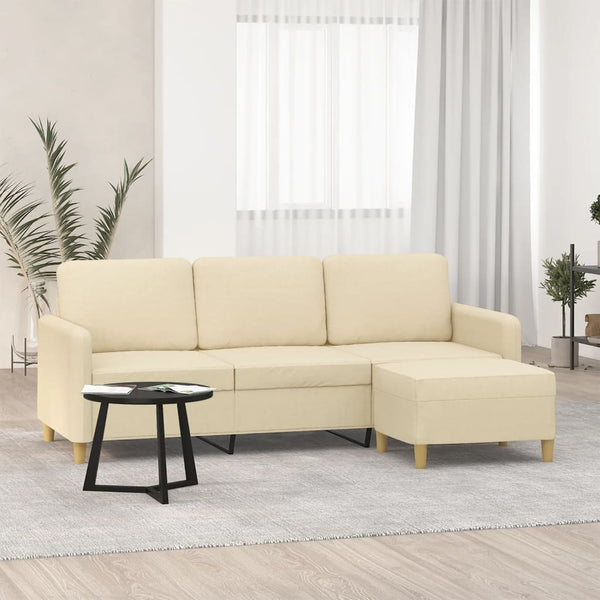 3-Sitzer Sofa mit Hocker Creme Stoff