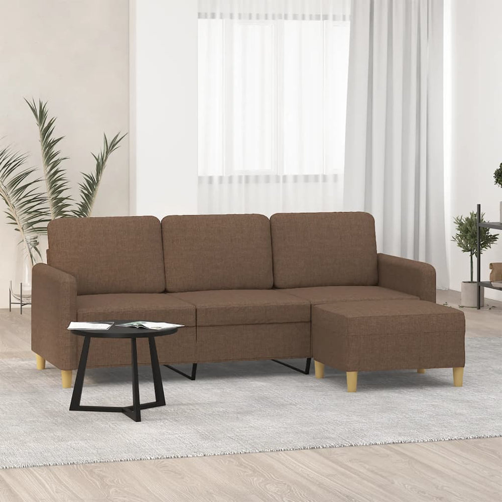 3-Sitzer Sofa mit Hocker Braun 180 cm