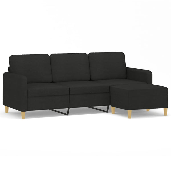 3-Sitzer Sofa mit Hocker Schwarz