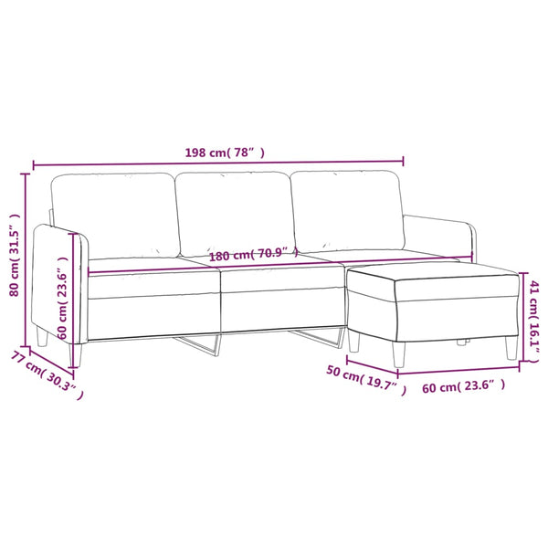 3-Sitzer Sofa mit Hocker Schwarz