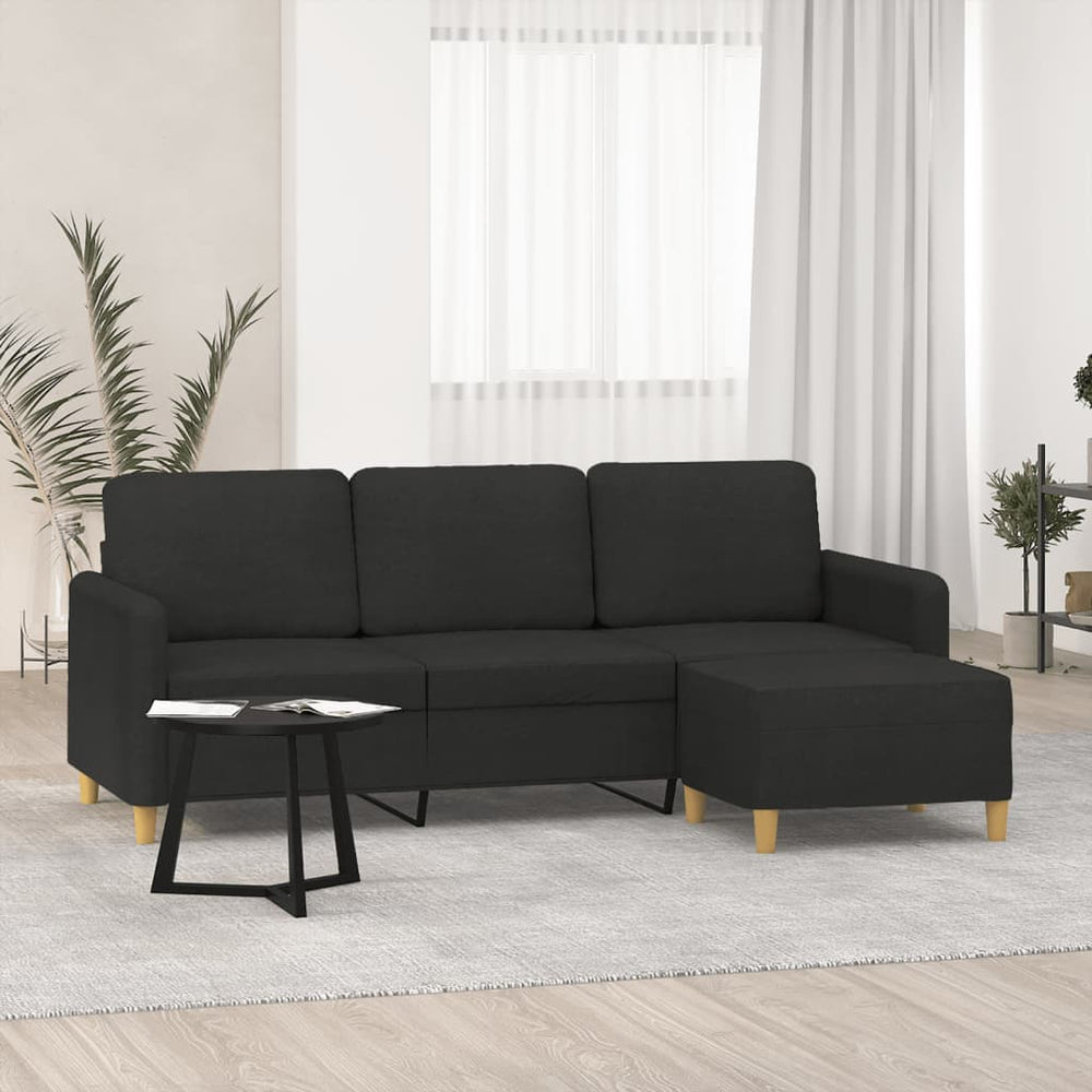 3-Sitzer Sofa mit Hocker Schwarz