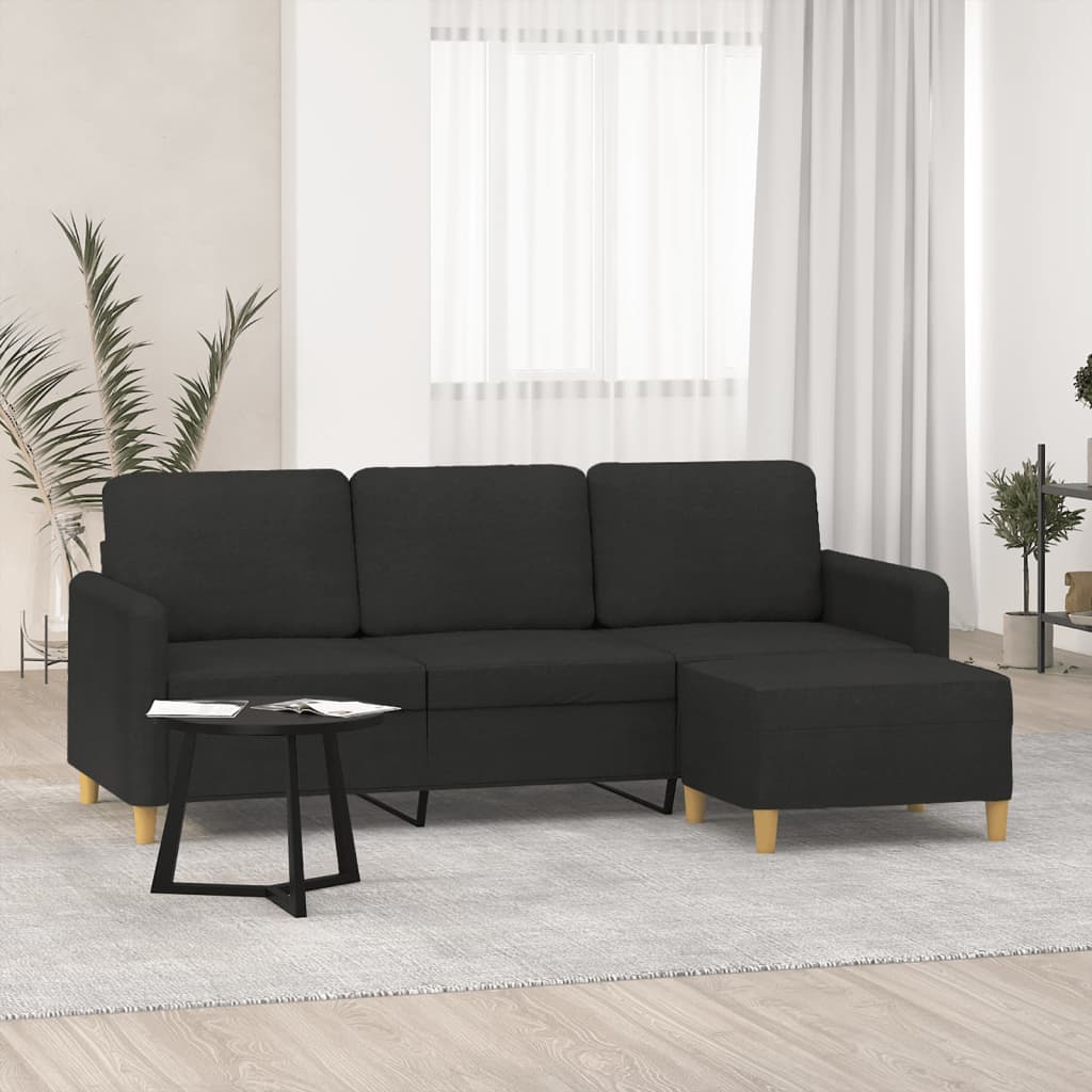 3-Sitzer Sofa mit Hocker Schwarz