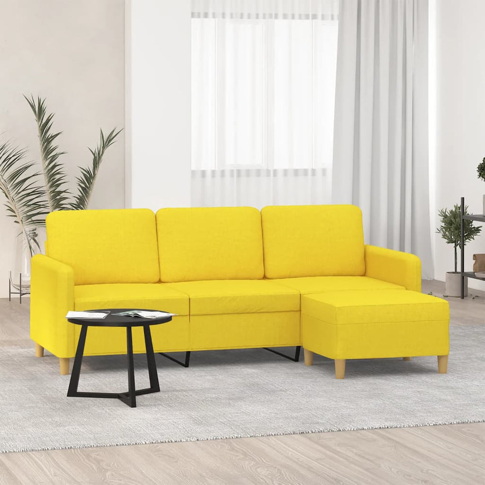 3-Sitzer Stoffsofa mit Hocker, Hellgelb