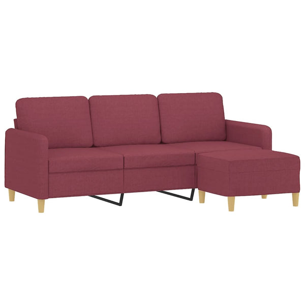 3-Sitzer Sofa mit Hocker Weinrot