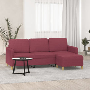 3-Sitzer Sofa mit Hocker Weinrot
