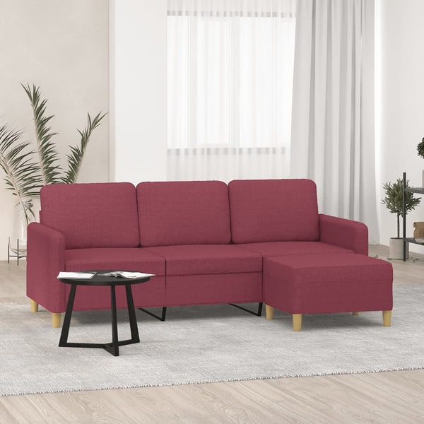 3-Sitzer Sofa mit Hocker Weinrot