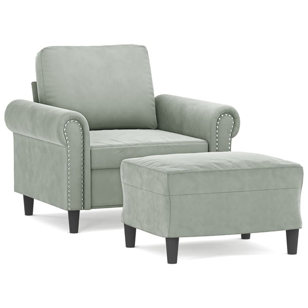 Sessel mit Hocker Hellgrau Samt