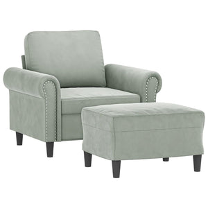 Sessel mit Hocker Hellgrau Samt
