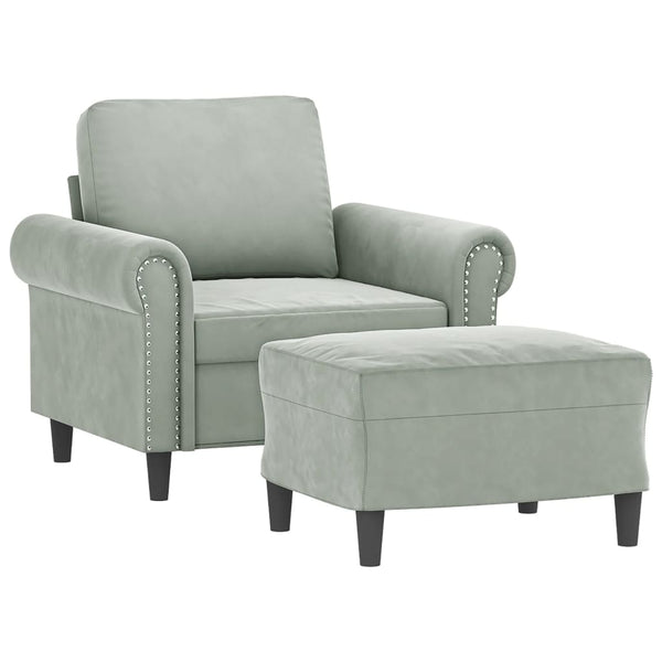 Sessel mit Hocker Hellgrau Samt