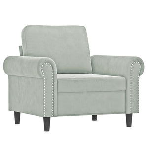 Sessel mit Hocker Hellgrau Samt