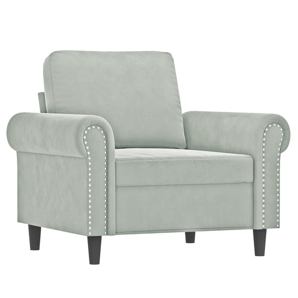 Sessel mit Hocker Hellgrau Samt