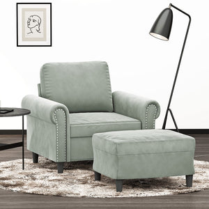 Sessel mit Hocker Hellgrau Samt