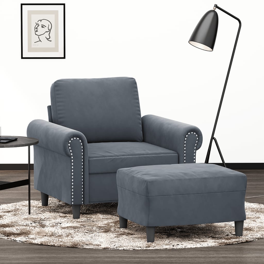 vidaXL Fauteuil avec pouf Gris foncé 60 cm Velours