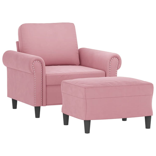 vidaXL Fauteuil avec pouf rose 60 cm velours