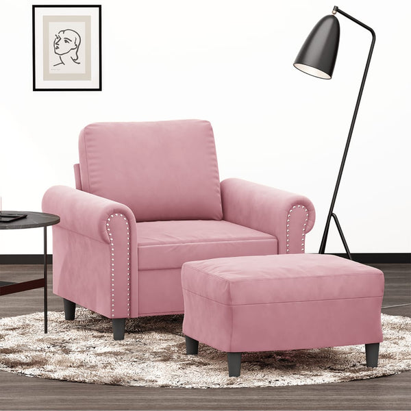 vidaXL Fauteuil avec pouf rose 60 cm velours