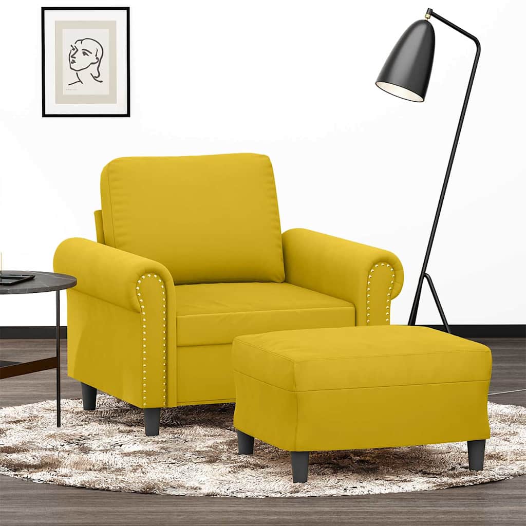 vidaXL Fauteuil avec pouf Jaune 60 cm Velours
