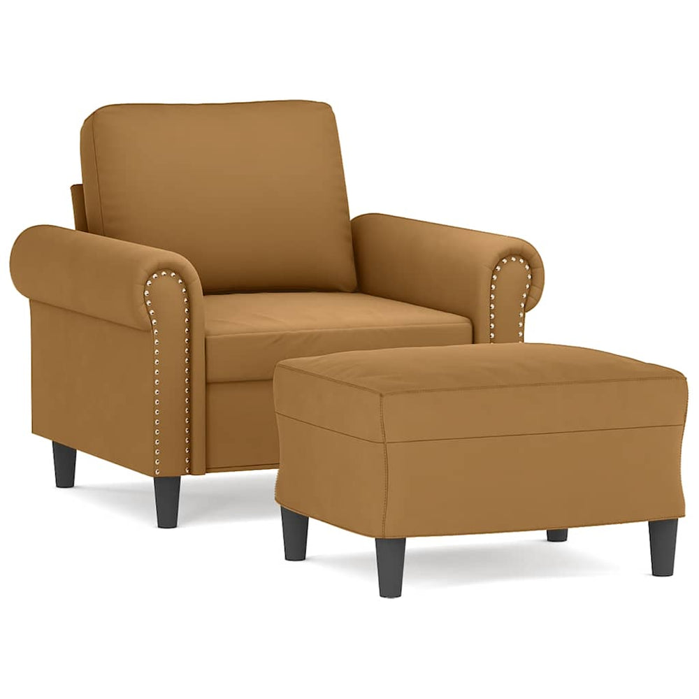 Sessel mit Hocker Braun Samt 60cm