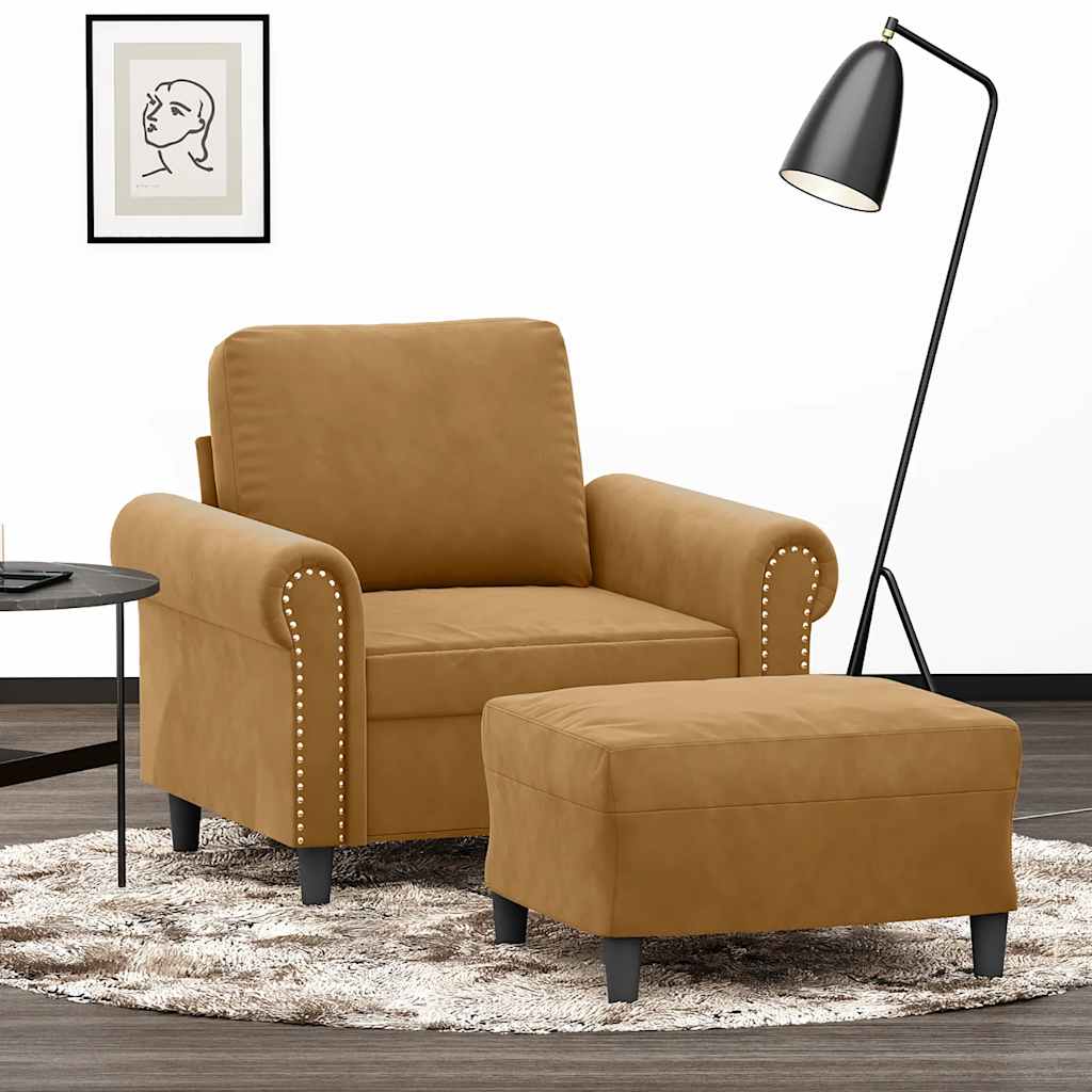 vidaXL Fauteuil avec repose-pieds Marron 60 cm Velours