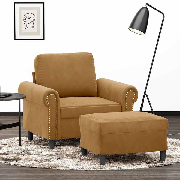 vidaXL Fauteuil avec repose-pieds Marron 60 cm Velours