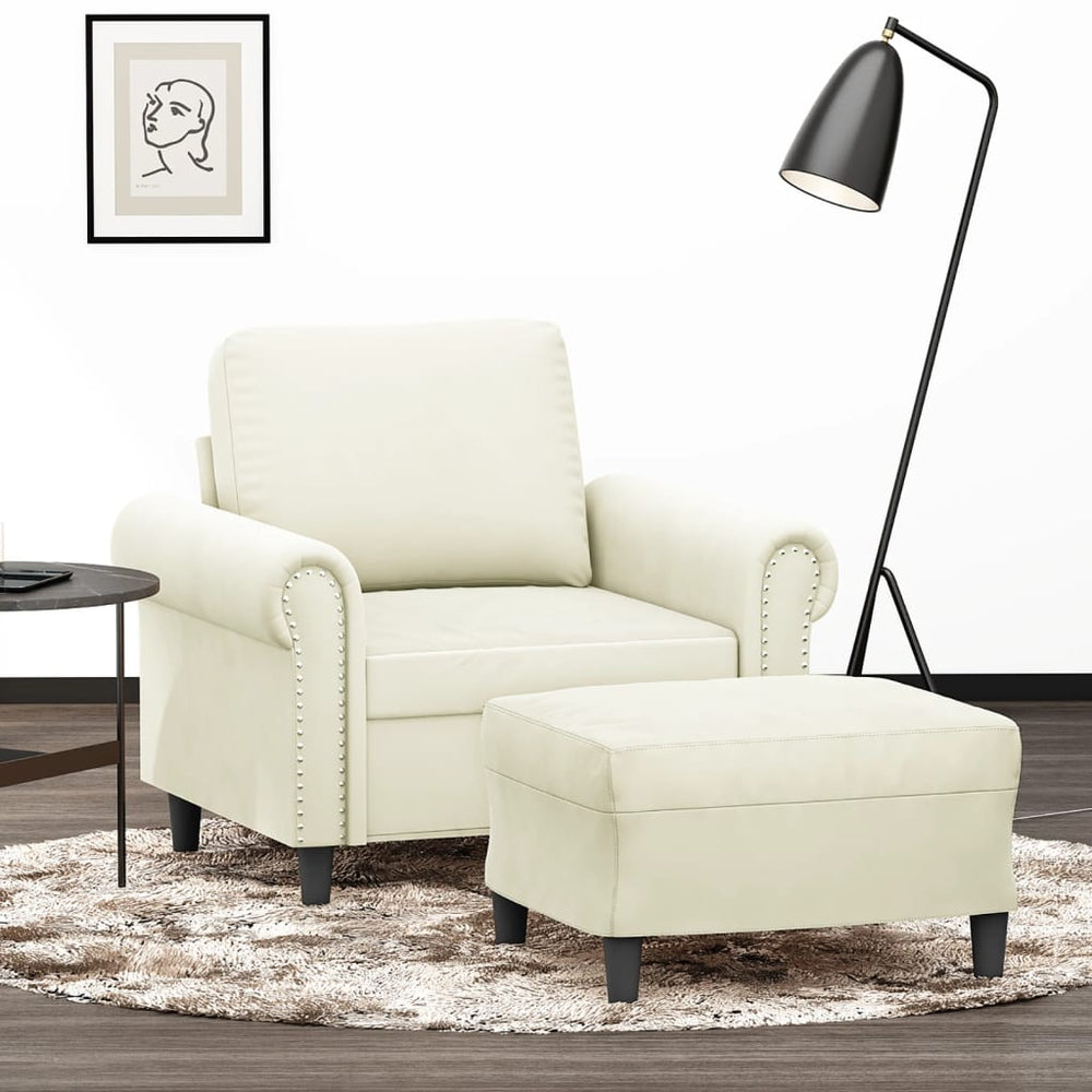 Sessel mit Hocker Creme Samt
