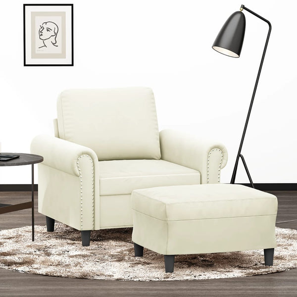 Sessel mit Hocker Creme Samt