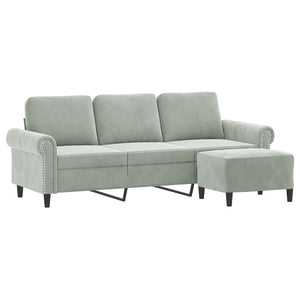 3-Sitzer Sofa mit Hocker Hellgrau Samt